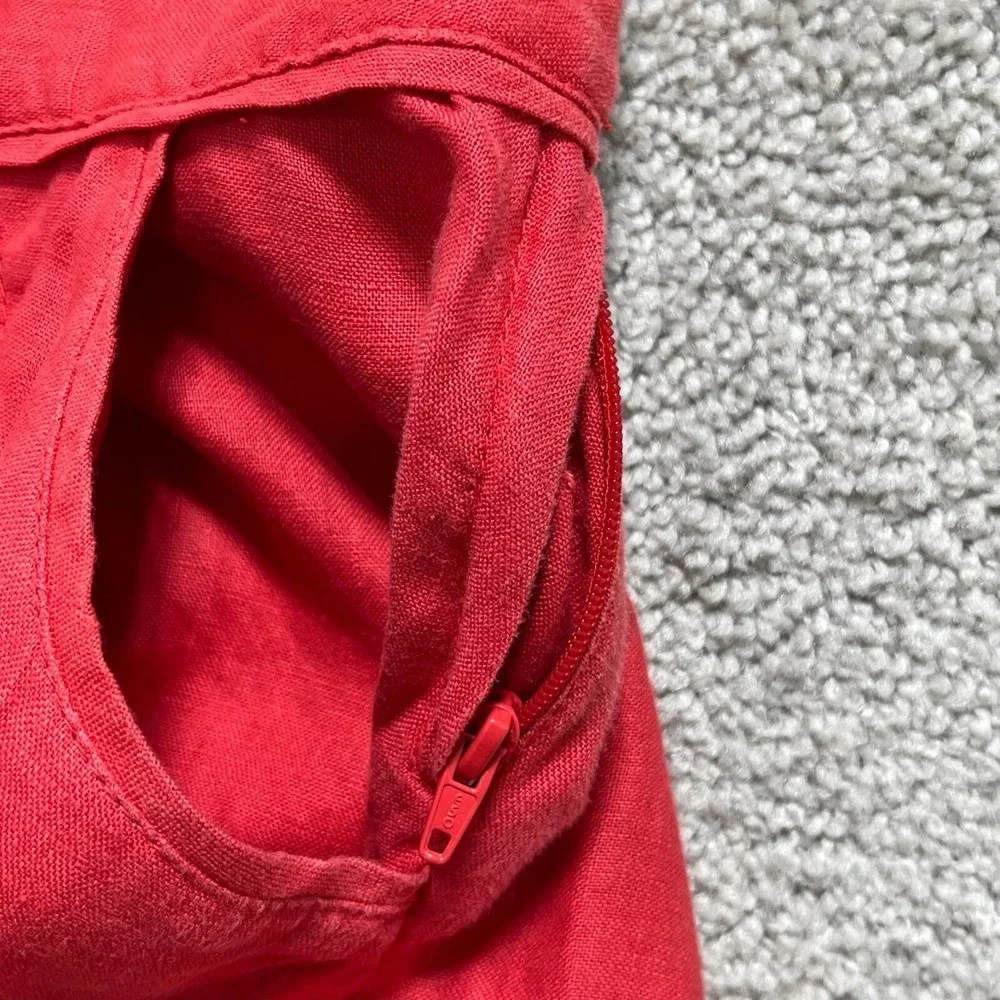 H&M Skirt Women's 4 Red Linen Button Side‎ Zipper Pleated A-Line Mini Pocket
